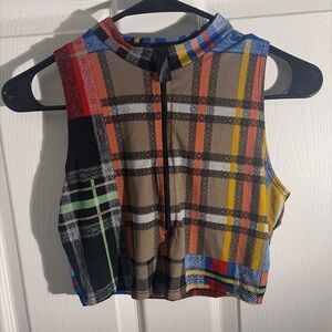 Multicolor Plaid Sleeveless Crop Top - Stylish Mixed Color Print